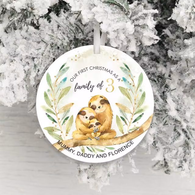 Uniqueful Personalised Round Christmas Hanging Ornament with Floral and Animal Designs in Multicolour