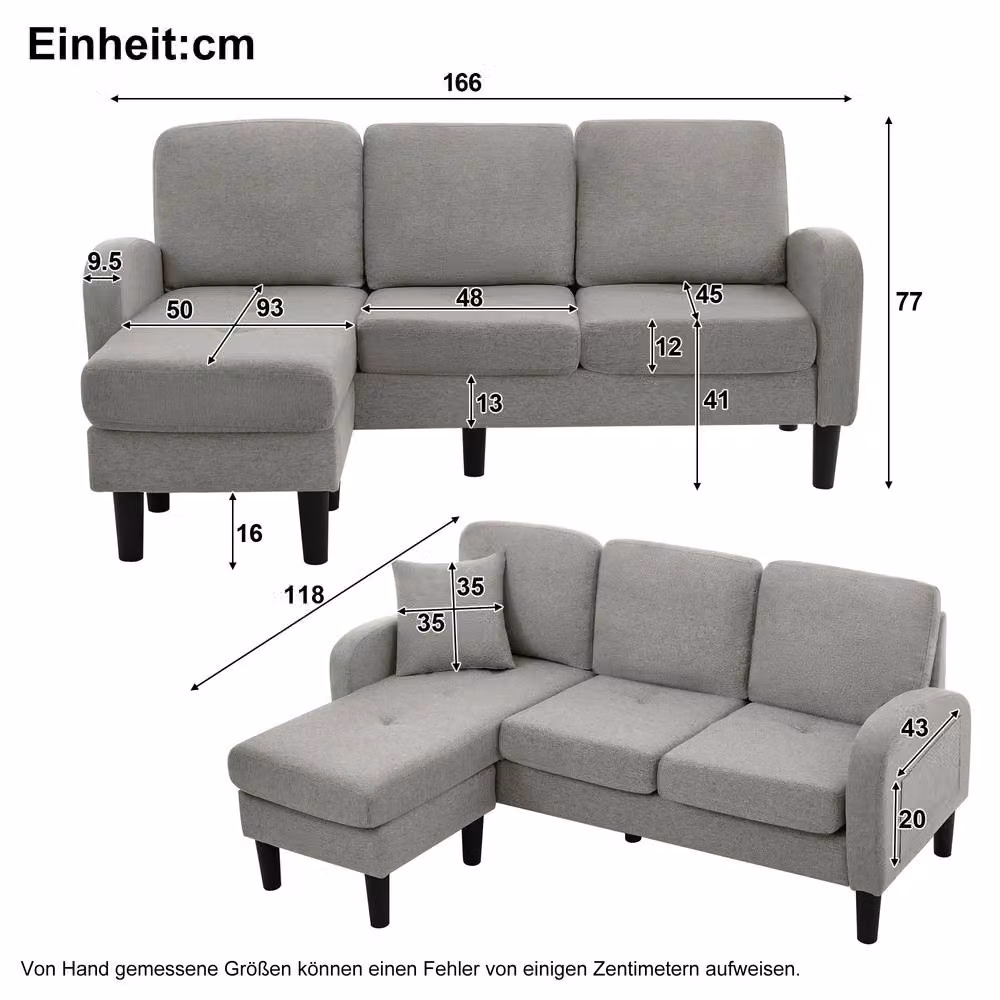 Merax Grey L-Shaped Corner Sofa with Reversible Chaise Lounge and Scatter Cushions, W: 166 cm, D: 118 cm, H: 77 cm – 2