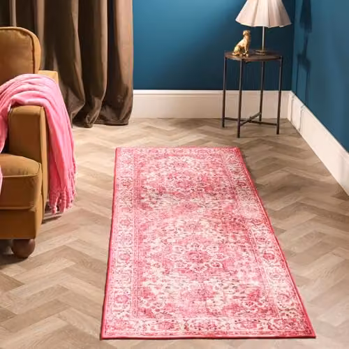 OHS Vintage Pink Washable Non-Slip Runner Rug for Hallway, Living Room or Kitchen, W: 66 cm, L: 200 cm – 1