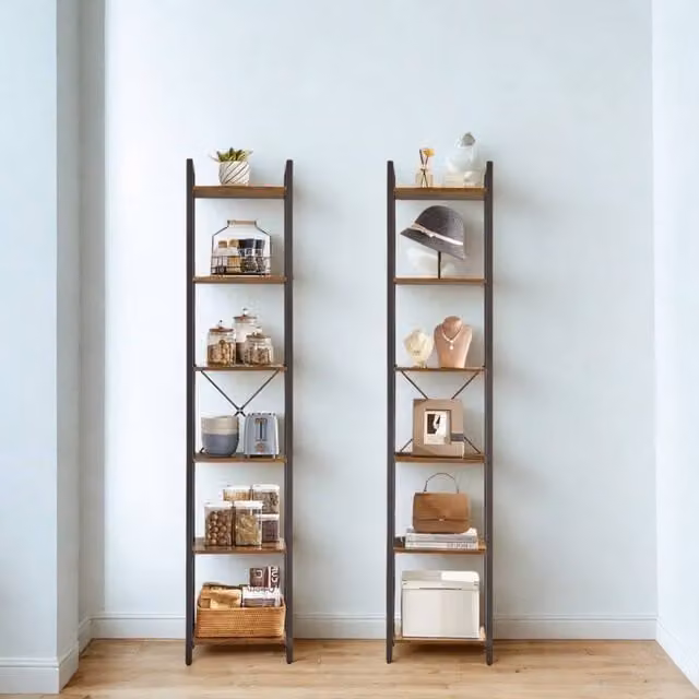 Pirlo Plush Industrial 6 Tier Tall Narrow Bookcase in Rustic Brown, W/D/H: 30 x 30 x 187.5 cm – 1