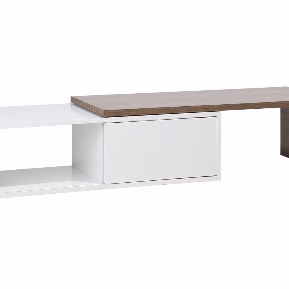 Wyld and Coco 70 inch Modern MDF TV Stand with Extending Top in White and Light Brown – 2