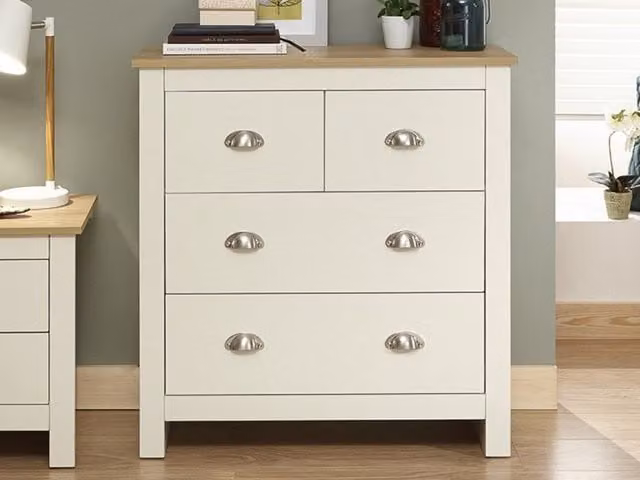 GFW Lancaster 4 Drawer Chest in Cream and Oak
