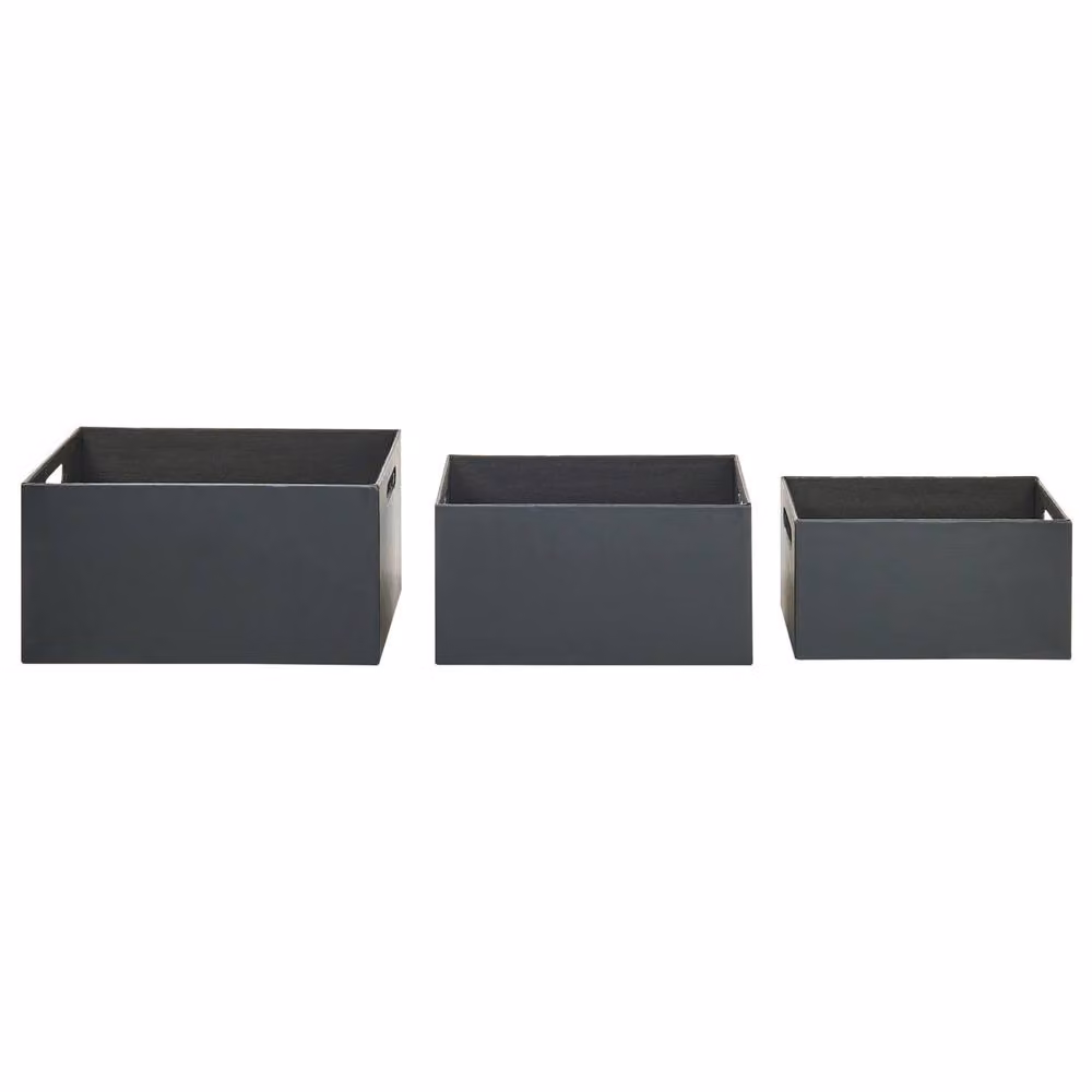 Wyld and Coco Set of 3 Grey Faux Leather Storage Baskets with Handles – 3