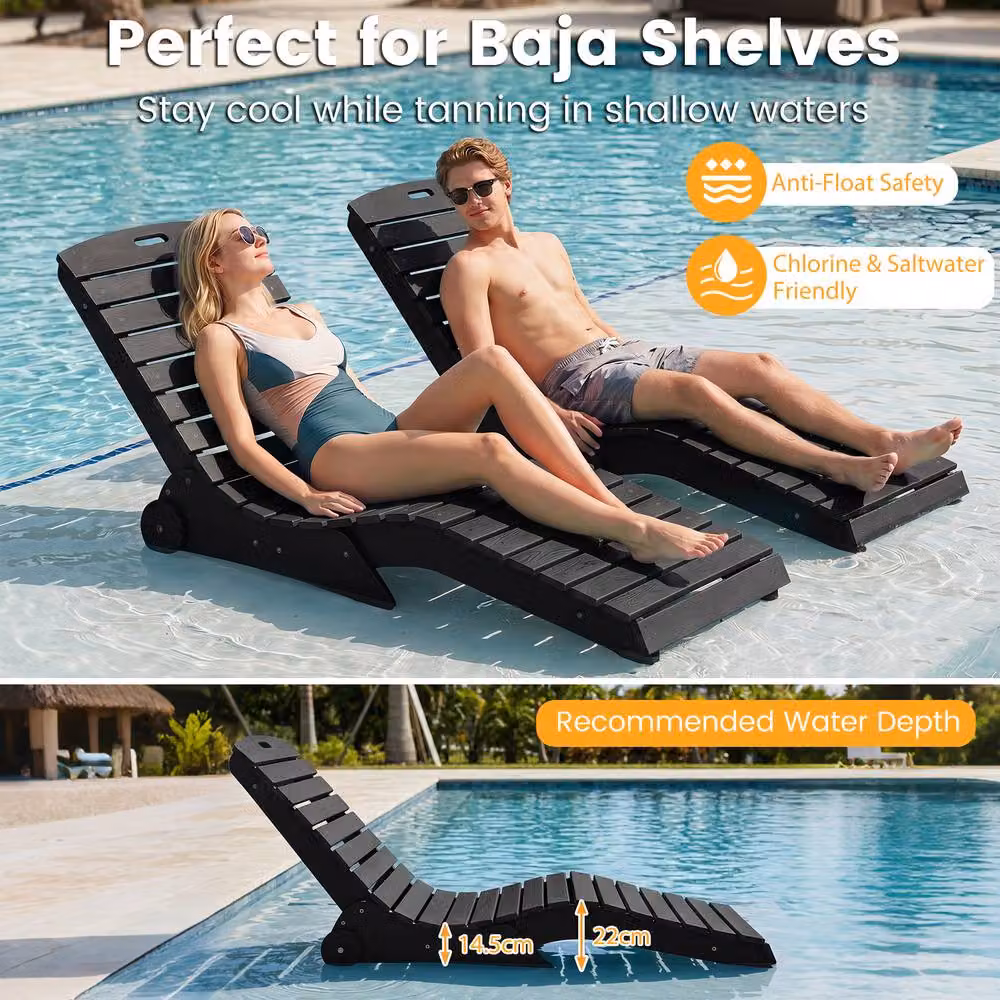 Costway Black HDPE In-Pool Lounge Chair with Castors and 205kg Capacity – 7