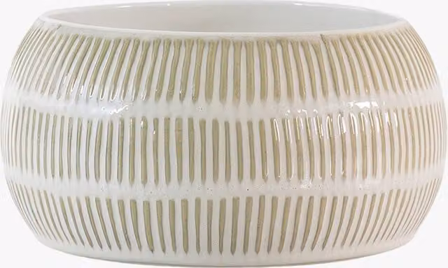 Perch & Parrow Small Round Striped Ceramic Tabletop Bowl in White