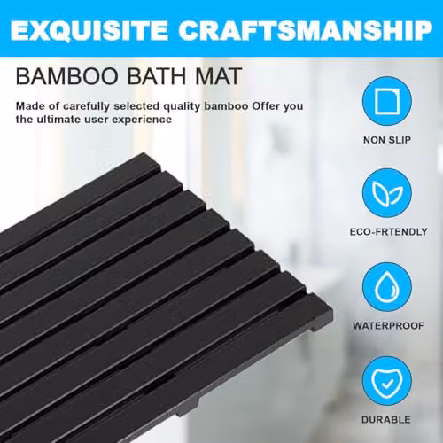 MantraRaj Bamboo Duckboard Anti-Slip Bath Mat, Black, W: 60.0 cm, D: 35.0 cm, H: 3.0 cm – 2