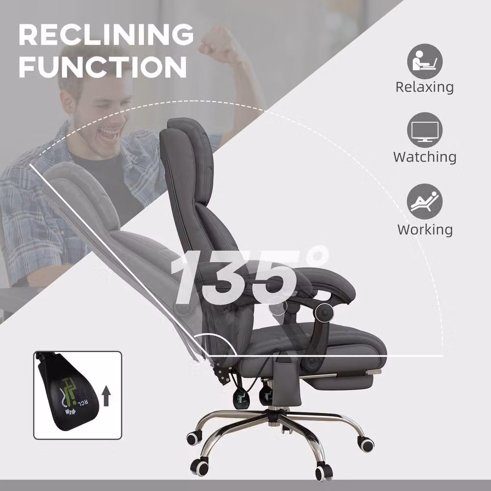 STILVORA Grey Executive Office Chair with Massage, Heat, Footrest and Headrest – 7