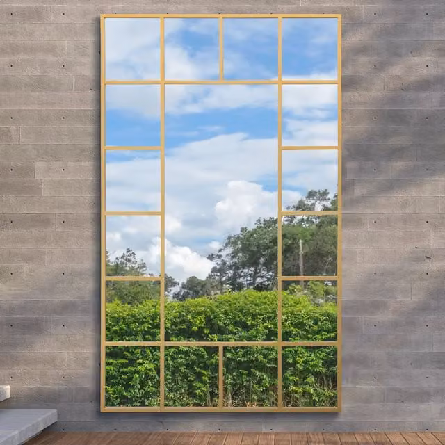 MirrorOutlet Modern Rectangular Outdoor Wall Garden Mirror in Gold