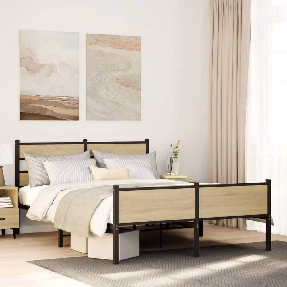 Berkfield Home Elegant Sonoma Oak Bed Frame in Brown, W/D/H: 150 x 200 x 91.5 cm – 2