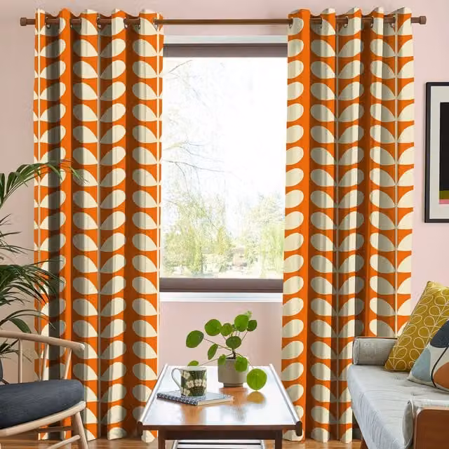 Orla Kiely Made to Measure Blackout Eyelet Curtains in Tomato Red and Orange Cotton Fabric with Jumbo Solid Stem Floral Pattern