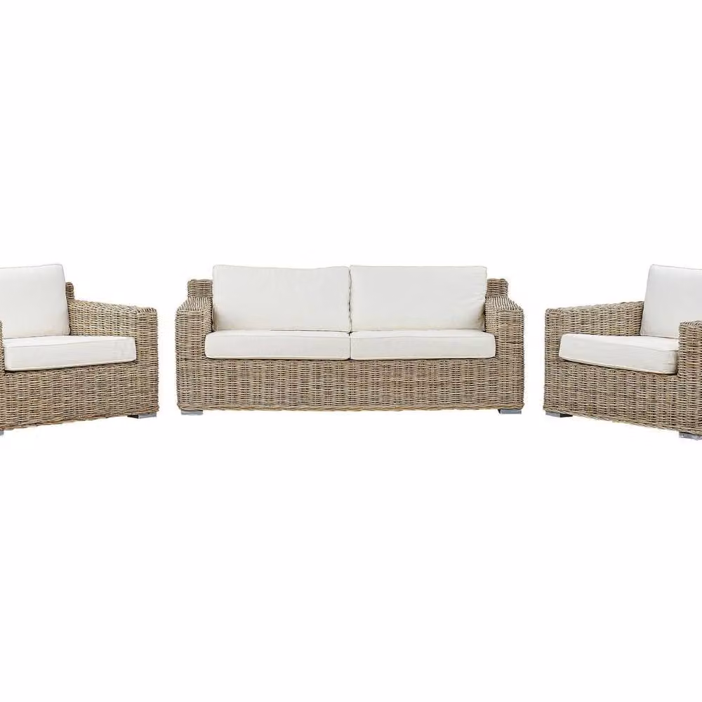 Wyld and Coco 4 Seater Rattan Garden Conversation Set with Brown and White Cushions – 2