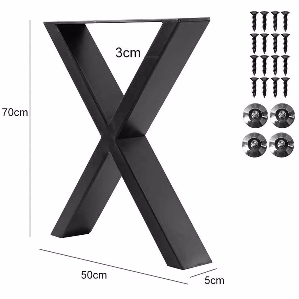 EONLION Set of 2 Industrial Metal X Shape Table Legs in Black, W/D/H: 50 x 70 cm – 2