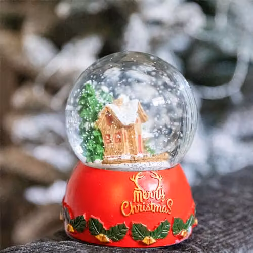 Shatchi Musical Christmas Snowglobe with Santa and Tree Scene in Red, W/D/H: 10 x 10 x 15 cm