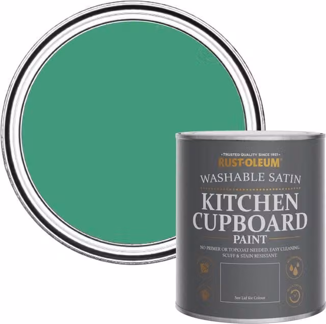 Rust-Oleum Water-Based Kitchen Cupboard Paint in Satin Finish, Green, 0.75 l – 1