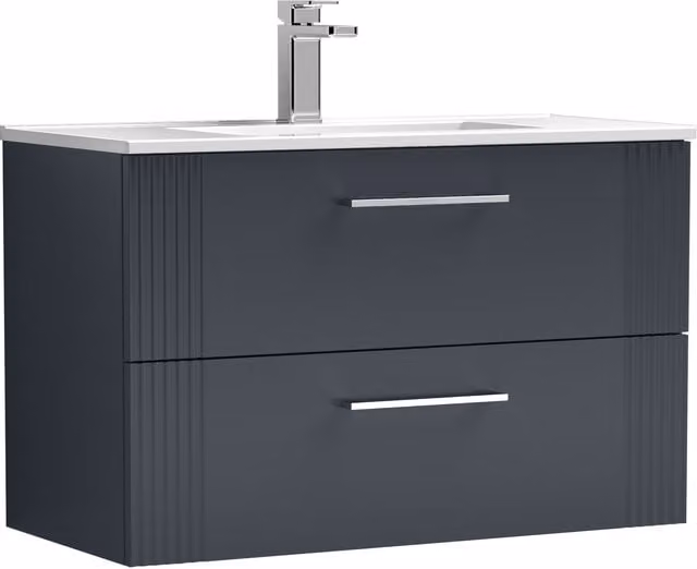 Balterley Wall Hung 2 Drawer Vanity Unit with Minimalist Vitreous China Basin, Dark Grey, Width: 80 cm – 1