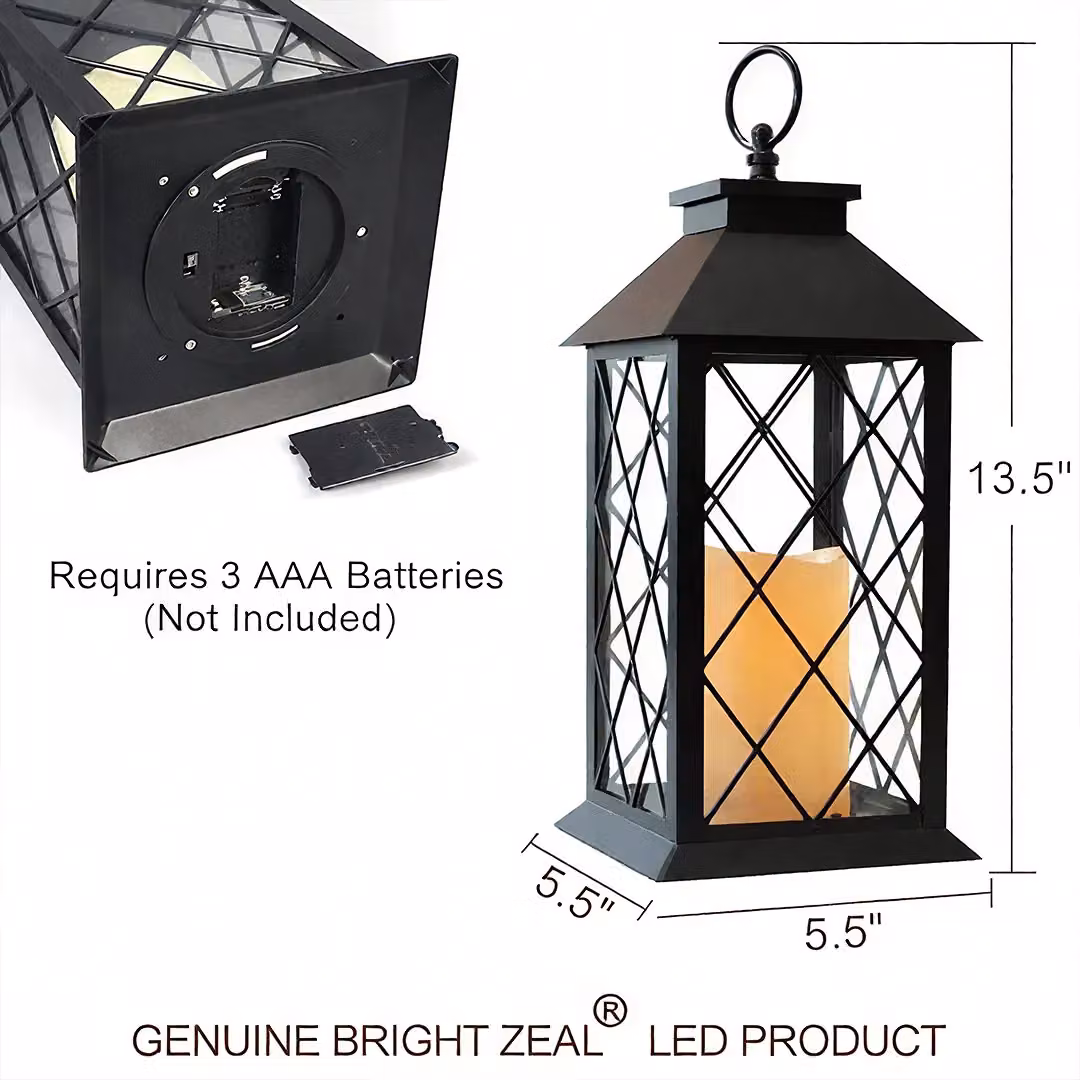 Bright Zeal 2 Piece Black and Gold Decorative Pillar Candle Lanterns with Flicker Effect for Christmas Tabletop Decoration – 4