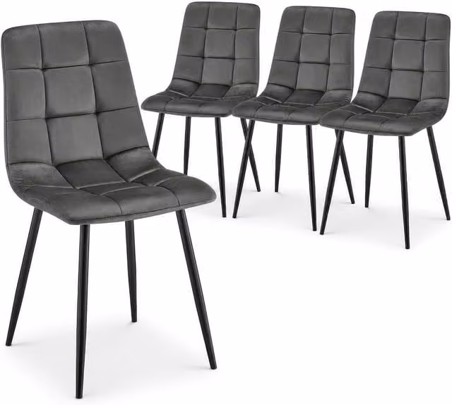 Bravich Modern Grey Velvet Upholstered Dining Chair for 4 Adults