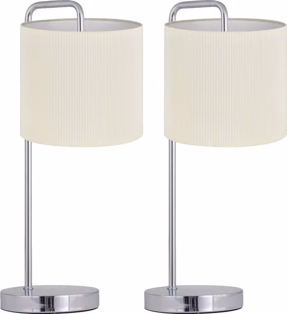 First Choice Lighting Set of 2 Chrome Arched Table Lamps with White Fabric Shades – 1