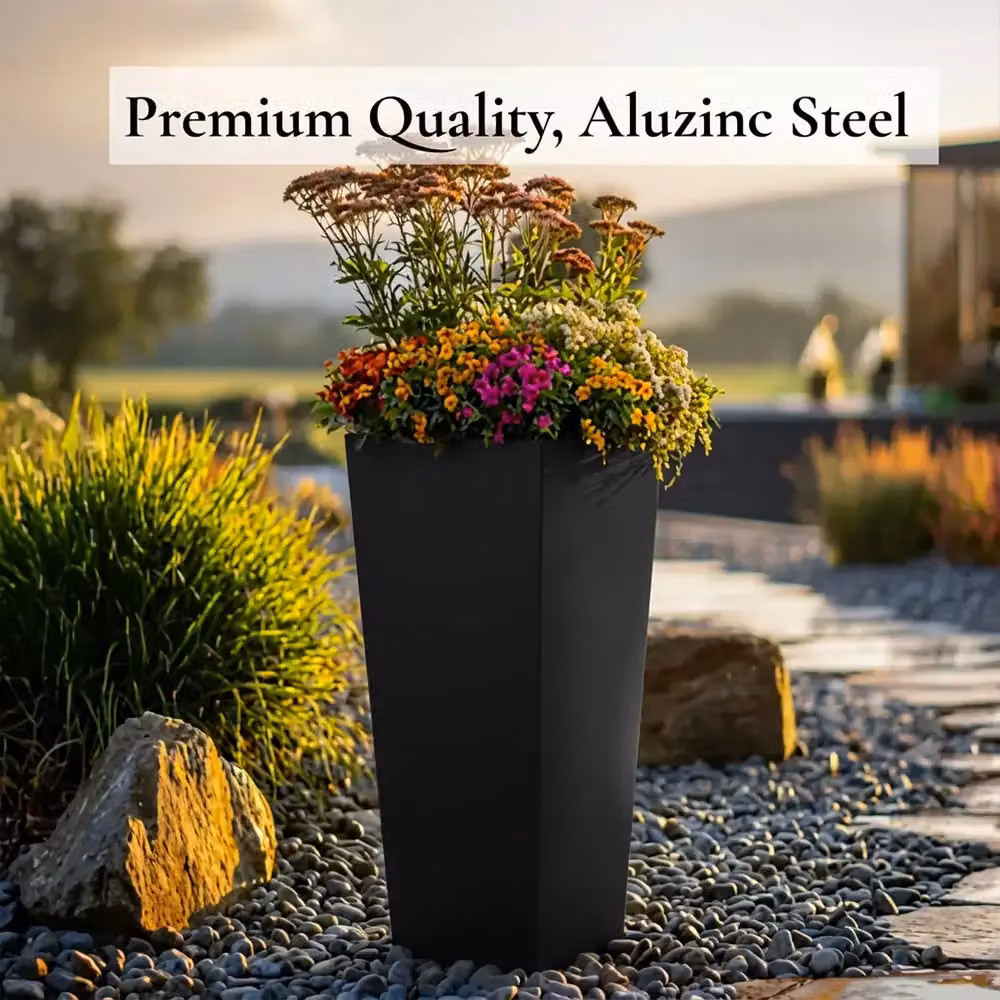 Access Garden Products Galvanised Steel Tapered Square Planter, Black, W/D/H: 40 x 40 x 90 cm – 5