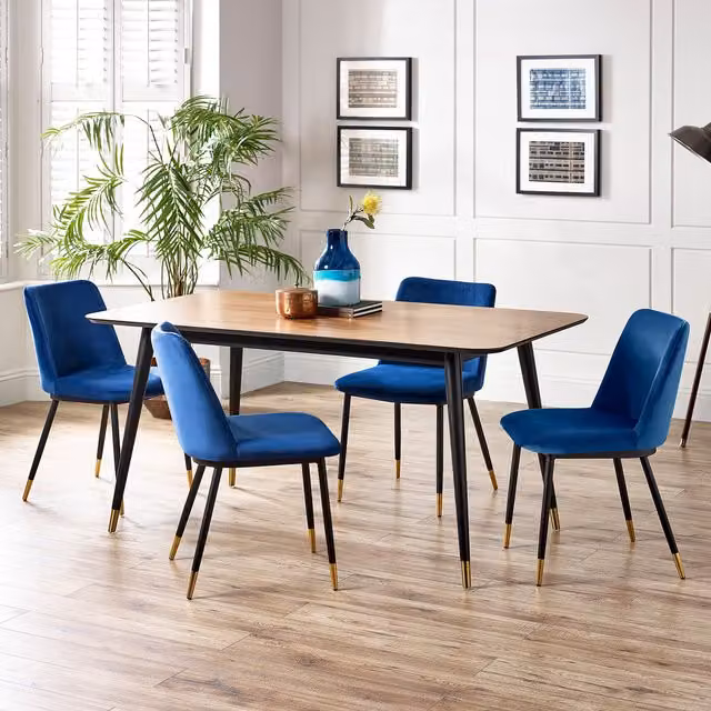 Julian Bowen Retro Rectangular Table and Delaunay Chairs Set in Blue