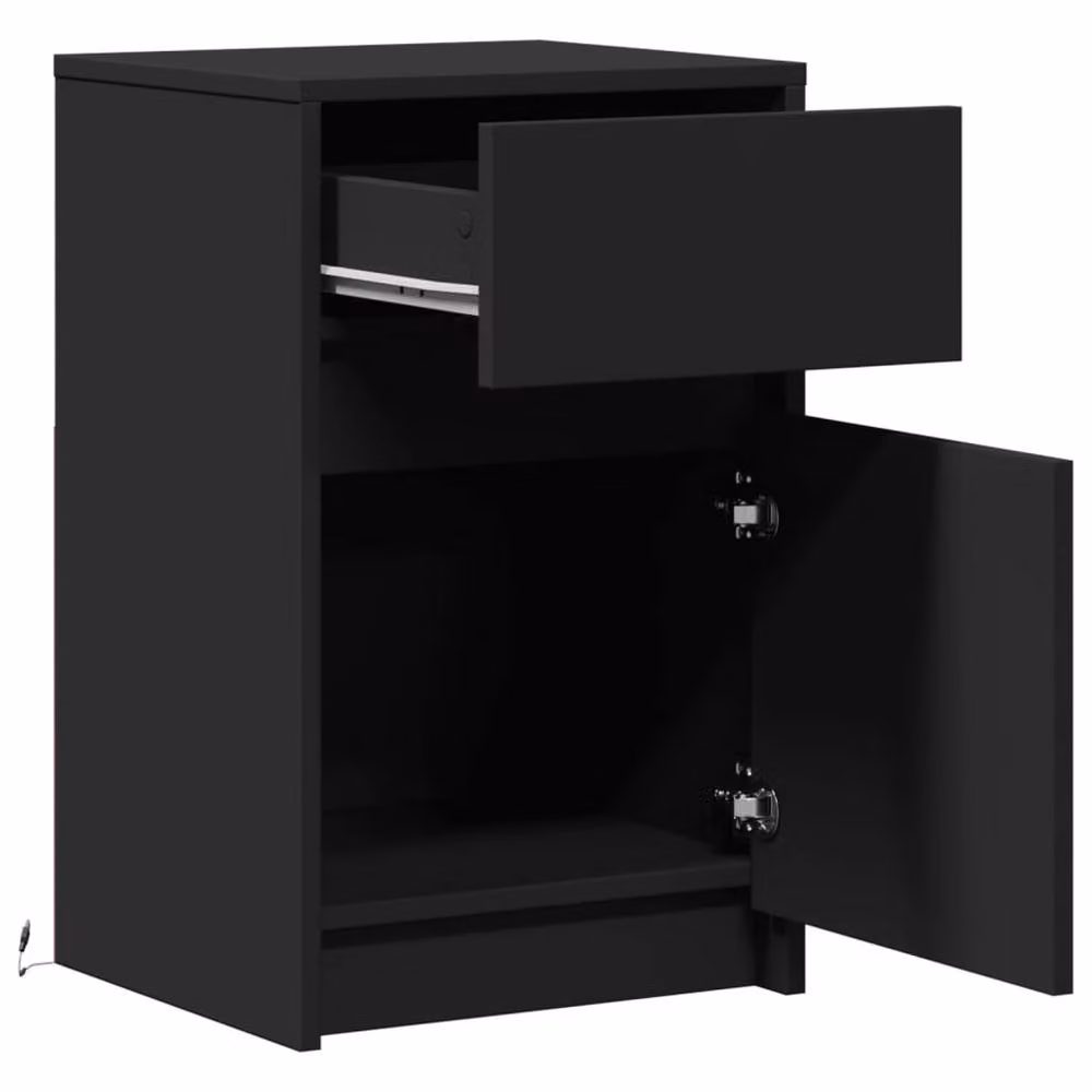 Berkfield Home Modern Black Bedside Cabinet with Integrated LED Lighting and Matt MDF Finish – 5