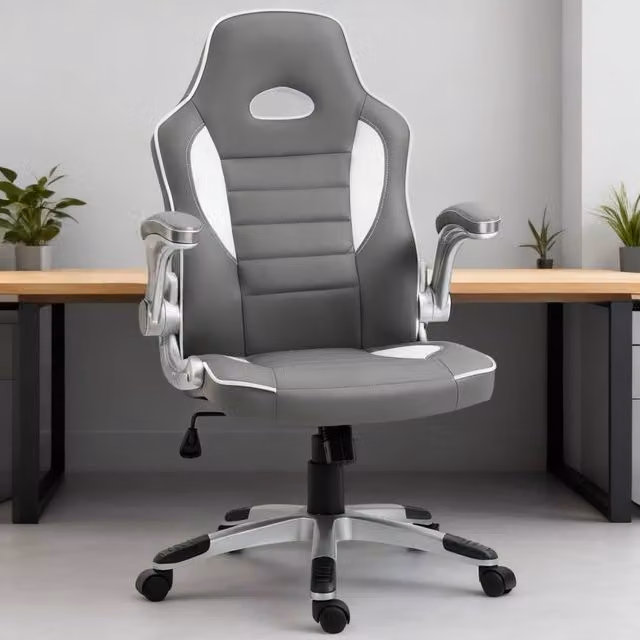 ERGOVEXA Grey Synthetic Leather Gaming Chair with Height Adjustment and Headrest