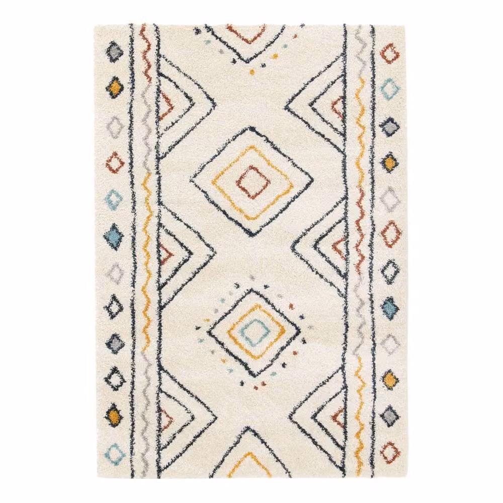 sweeek Berber pattern Moroccan style interior rug in cream, blue and orange, W: 160 cm, D: 230 cm – 2
