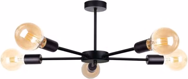 Netlighting Sun Modern Multi Arm Semi Flush Ceiling Light, Black, Diameter: 48 cm, 5x E27