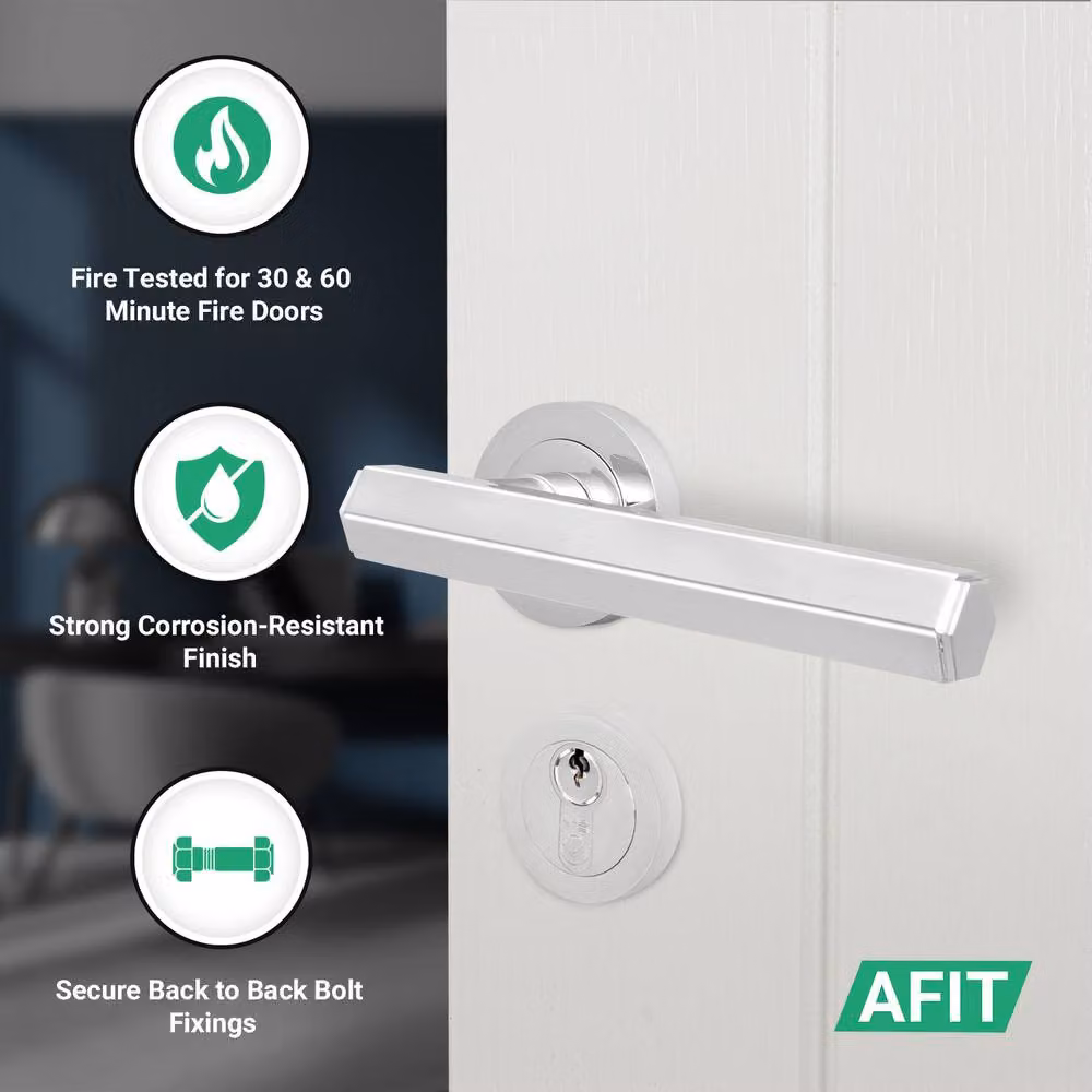 AFIT Chrome Fire Door Handle Set with Euro Lock, Thumbturn, Cylinder and Hinges in Silver, W/D/H: 15.5 x 15 x 15 cm – 2