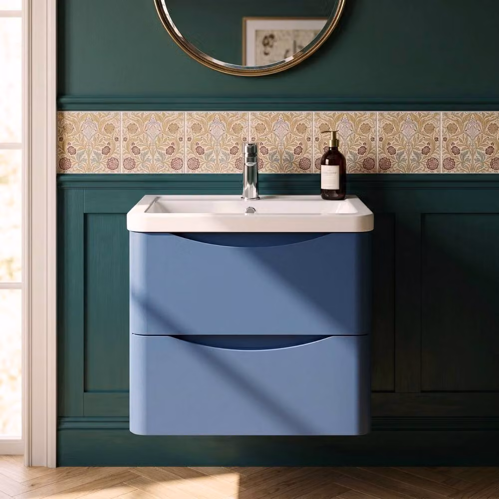 Balterley Dunwood 2 Drawer Wall Hung Vanity Basin Unit, Satin Blue, Width: 60 cm – 3