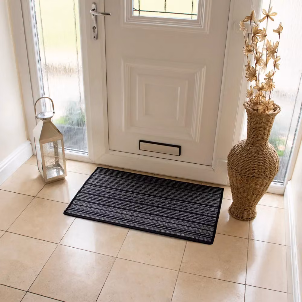 JVL Arona Machine Washable Striped Latex Backed Doormat, Black, W: 50 cm, D: 80 cm – 6