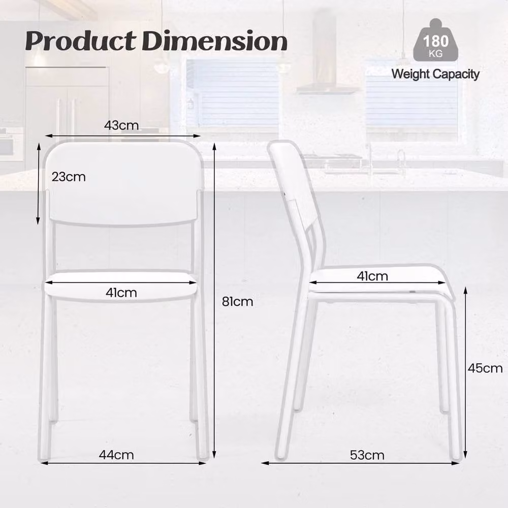 Kelvenix Set of 4 Stackable White Plastic and Metal Kitchen Chairs – 1