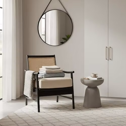 Desser Borneo Bedroom Chair in Black with Rattan Seat and Cream Boucle Cushion – 2