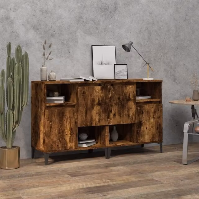 Berkfield Home Set of 2 Smoked Oak Sideboards in Brown, W/D/H: 60 x 35 x 70 cm