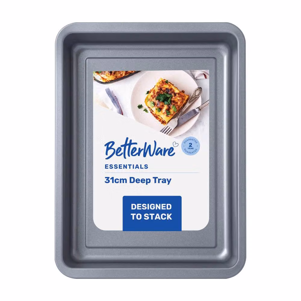 Betterware Essentials Non-Stick Rectangular Deep Tray in Silver, Carbon Steel, Dishwasher Safe – 5
