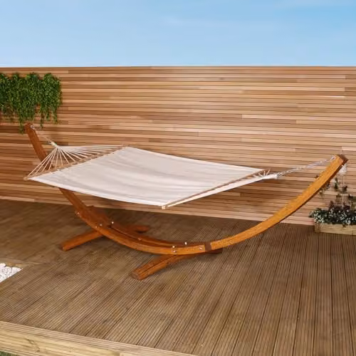 CHARLES BENTLEY Extra Large 4M Two-Person Hammock with Larch Wooden Stand, Cream Cotton and Polyester Fabric, W/D/H: 400 x 120 x 130 cm – 2