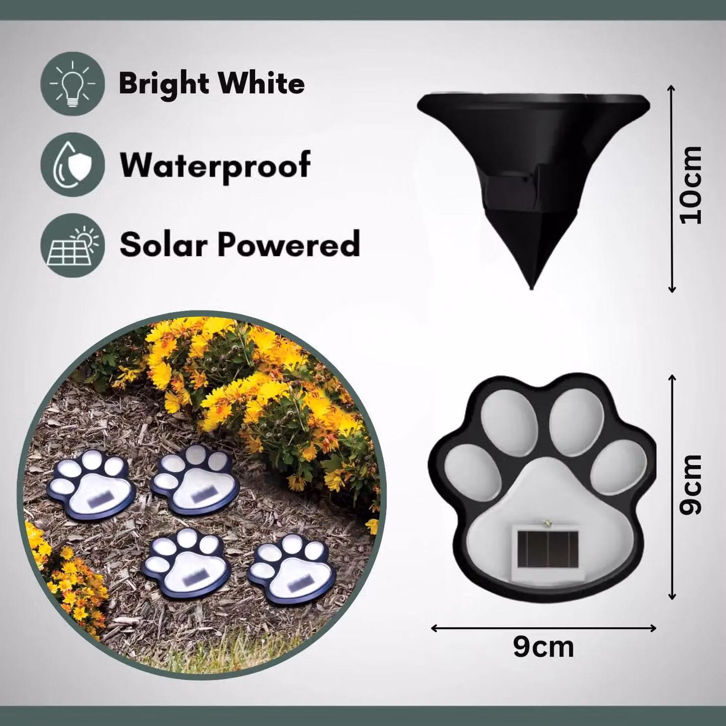 Marco Paul 4 Pack of White Solar Powered LED Paw Print Garden Stake Lights with Black Ground Spikes – 3