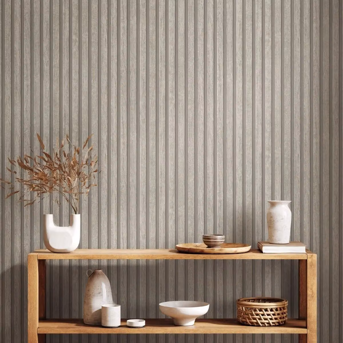 A.S. Création Modern Striped Wood Slats Vinyl Wallpaper in Grey – 2