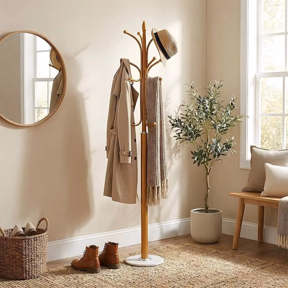 EONLION Gold Metal Hat Coat Stand and Umbrella Holder with Stone Base – 3