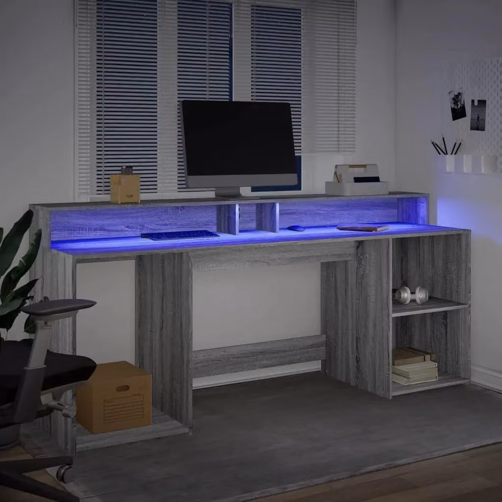 Berkfield Grey Sonoma Gaming Desk with LED Lights, W/D/H: 200 x 55 x 91 cm – 3
