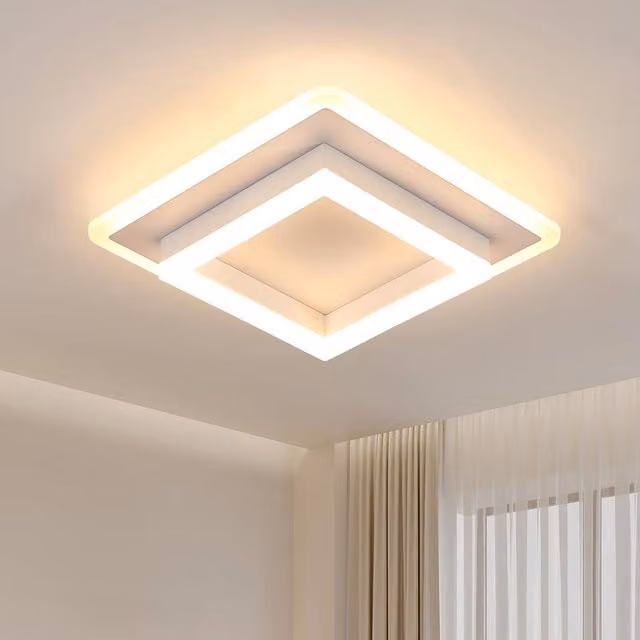 Goeco Modern Square LED Ceiling Light in White, 24W, 3000K Warm White, W/D/H: 20 x 20 x 7 cm