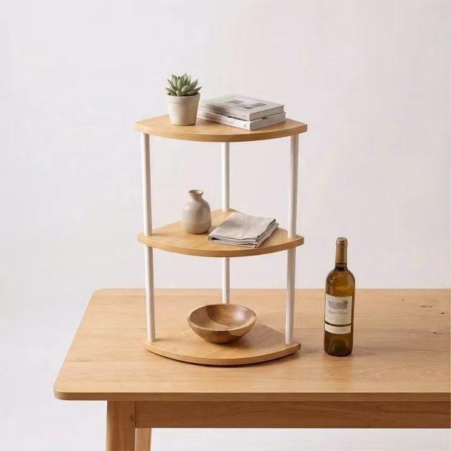 EONLION 3 Tier Vertical Wooden Corner Shelf Rack in Brown, Height: 100 cm – 1
