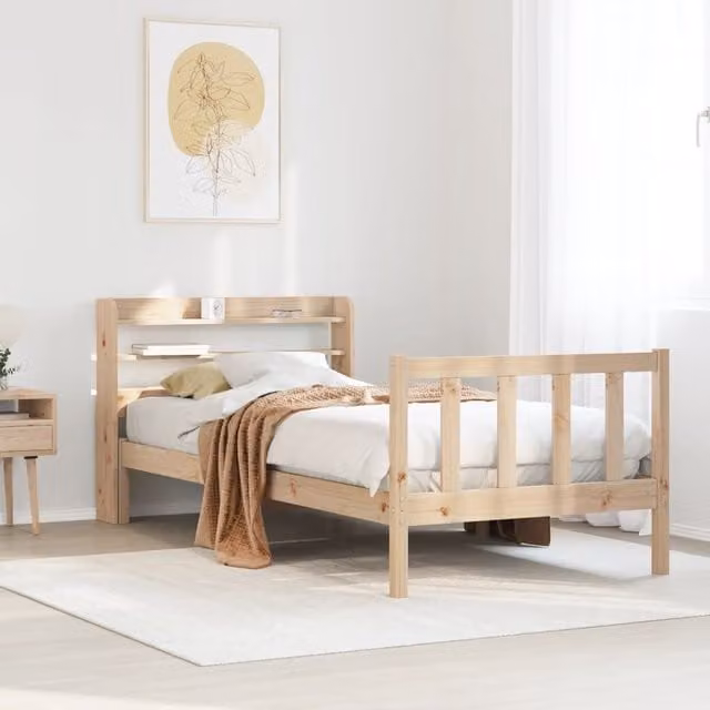 Berkfield Home Rustic Solid Pine Bed Frame in Brown, W/D/H: 100 x 200 cm