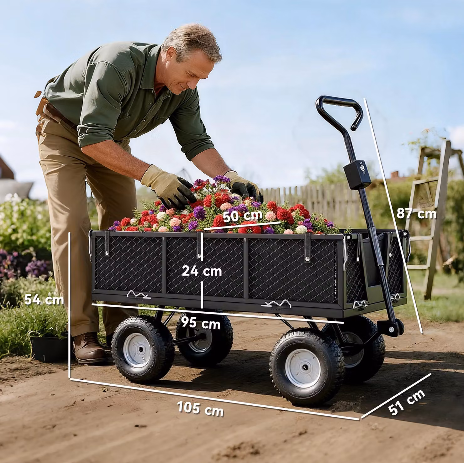 OUTSUNNY Garden Cart with Removable Liner and Quick-Release Sides, Black – 3