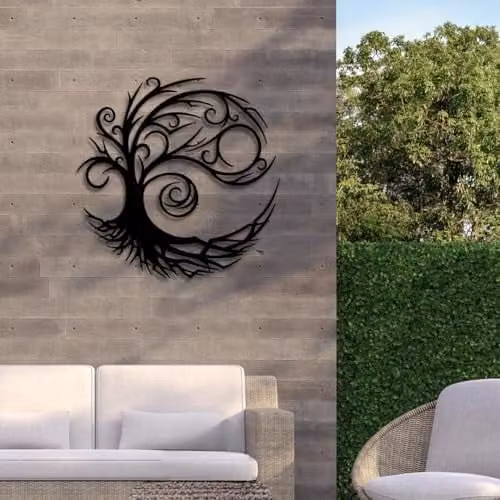 Decortie Tree of Life Botanical Metal Wall Art, Black, W/H: 60 x 60 cm – 3