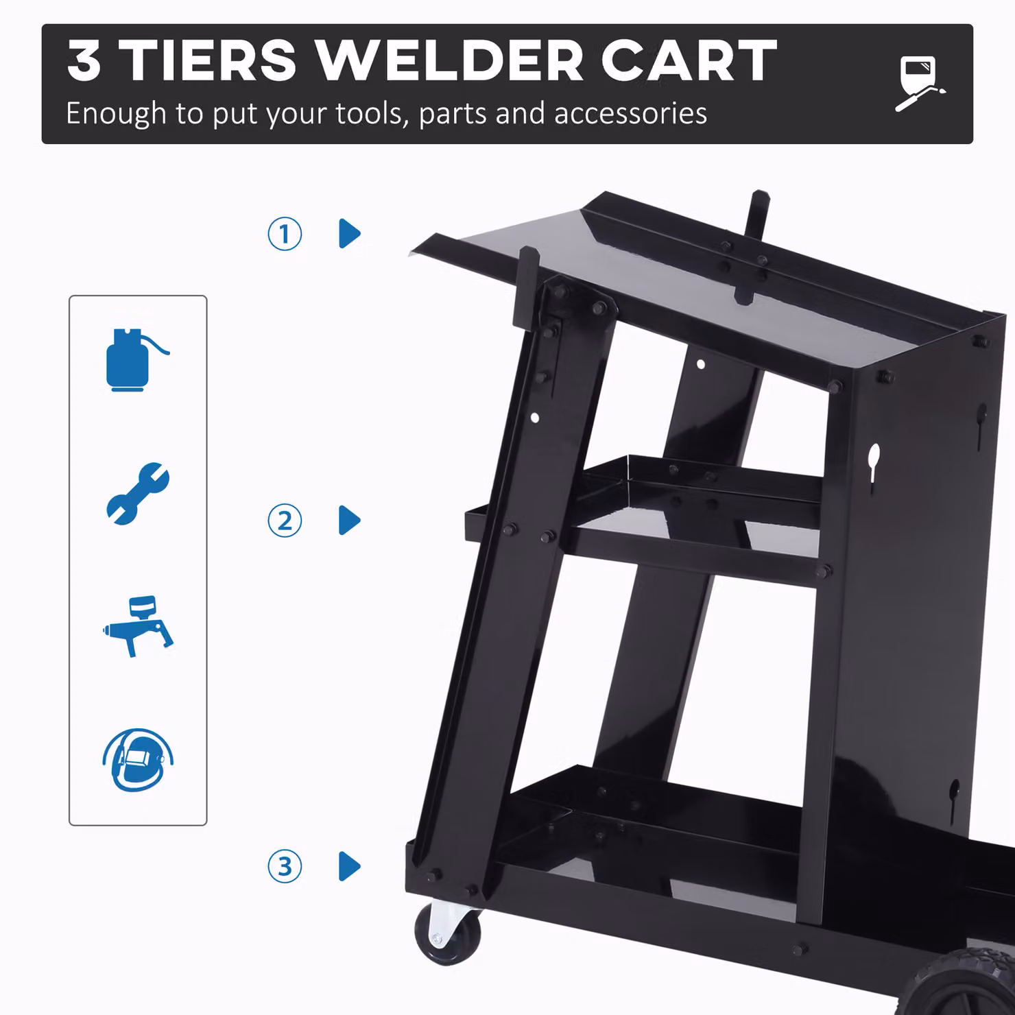 DURHAND Black Steel Welding Trolley Cart with Gas Bottle Storage and Wheels – 4