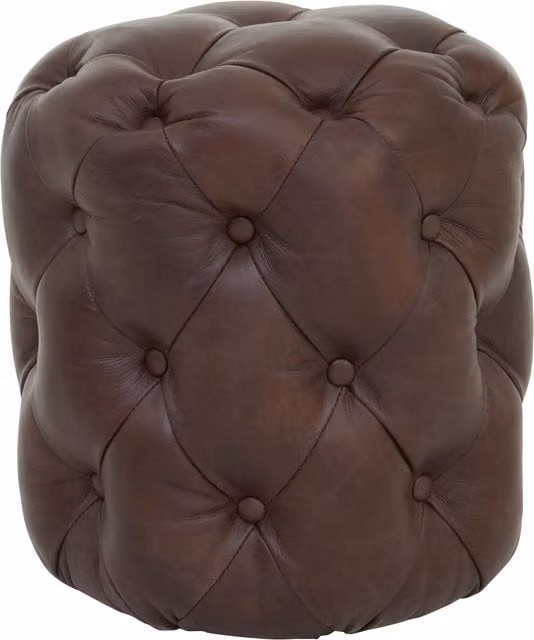 Orsina Brown Leather Chesterfield Cylindrical Stool – 1