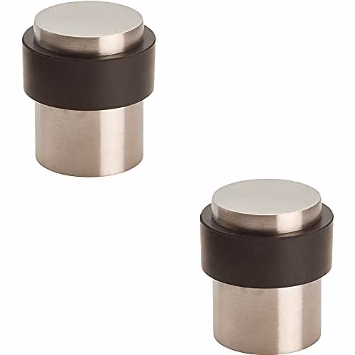 Loops 2 Pack Floor Mounted Pedestal Doorstop with Rubber Buffer in Brushed Silver Stainless Steel – 1