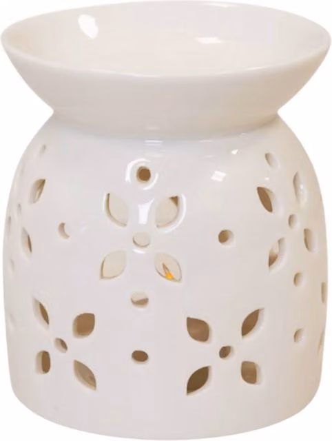 Four Candle White Ceramic Floral Flower Petal Tealight Oil Burner, Height: 13 cm
