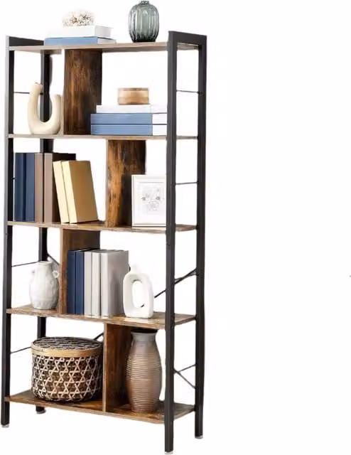 Modcraft 5 Tier Industrial Bookshelf in Brown Wood and Metal